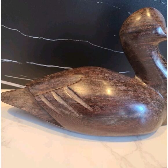 Ironwood Duck Figurine Carved Handcrafted 9.5"x3.25" Dark Grain Mallard EUC - Picture 3 of 11